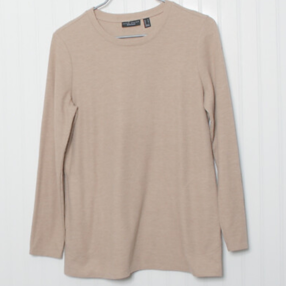 Susan Graver Lightweight Knit Tunic Top - Neutral Beige